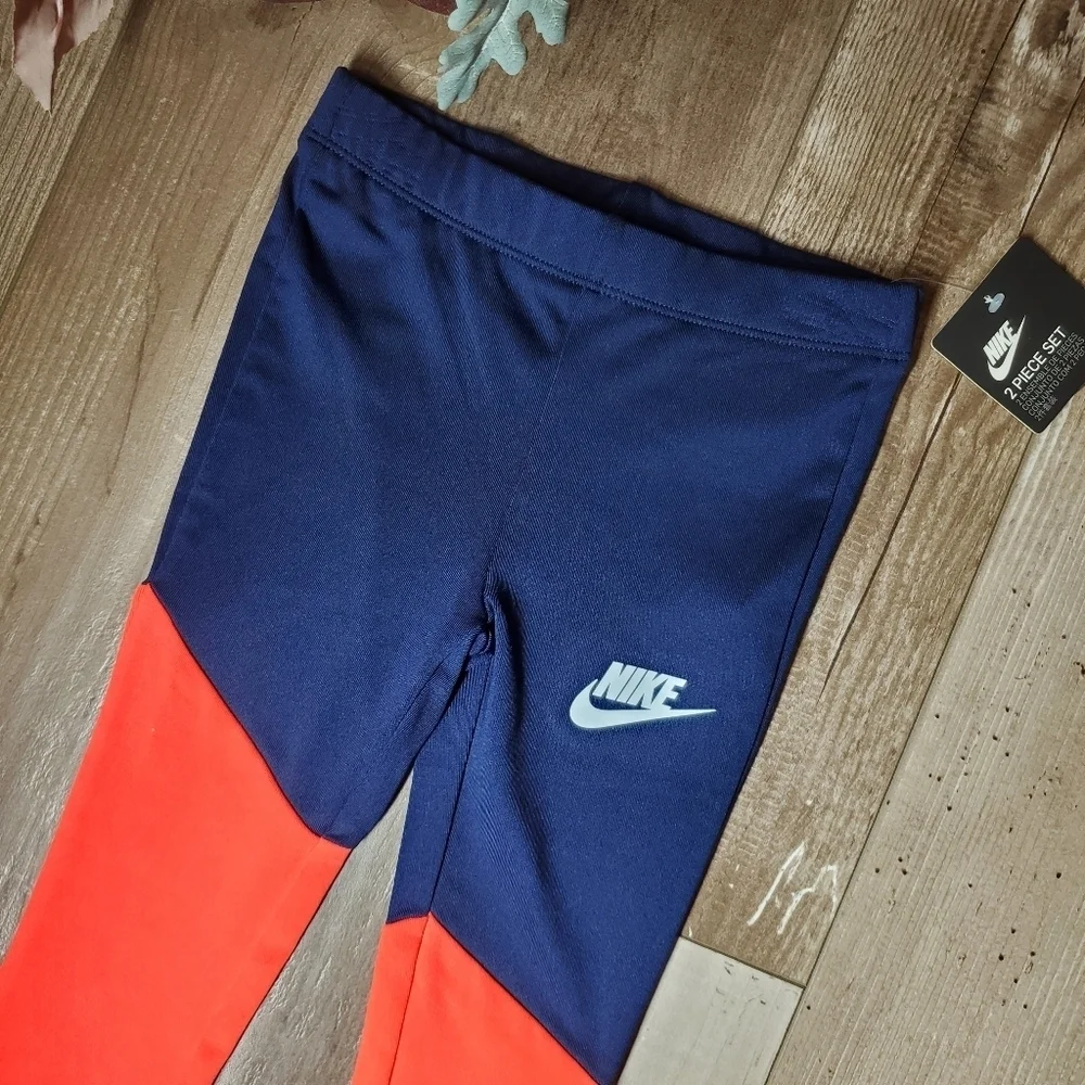 NWT Nike Navy Blue and Neon Orange Size 2T (1-2 Yrs) Toddler Girl Leggings
